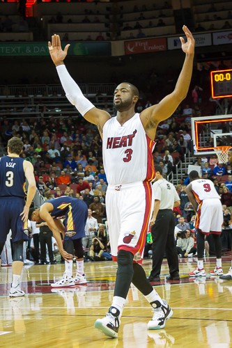 Dwayne Wade gets the crowd pumped up.