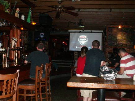 A few Cardinal fans did make their way inside to watch the game on the projection screen, while others watched the game on the back patio.