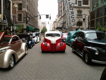 Going three-wide with thousands of dollars worth of street rods.