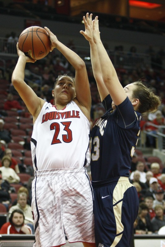 Louisville Guard Shoni Schimmel goes up for a shot