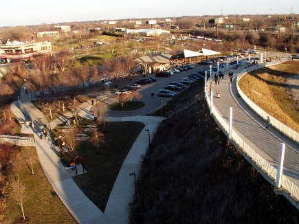 The view of Waterfront Park from above. Note the staircase leading up to join the on-ramp.