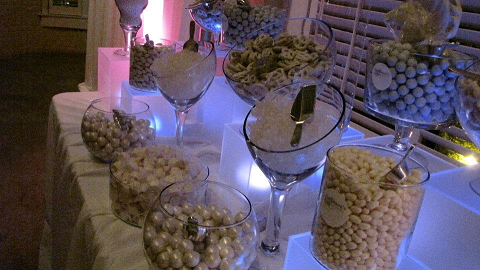 This elegant white candy display was in the VIP section.