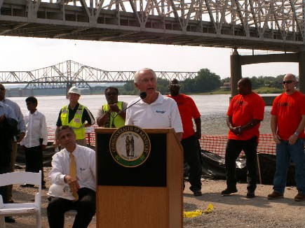 Gov. Beshear talked about the history of the Kennedy bridge and the new bridges in his speech.