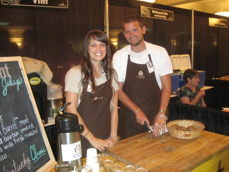 Kaycee Owens and Kevin Morgan of Vint Coffee share their Vint Julep with the crowd