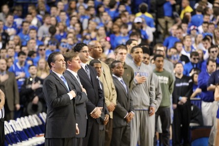 The UK coaching staff during the National Anthem