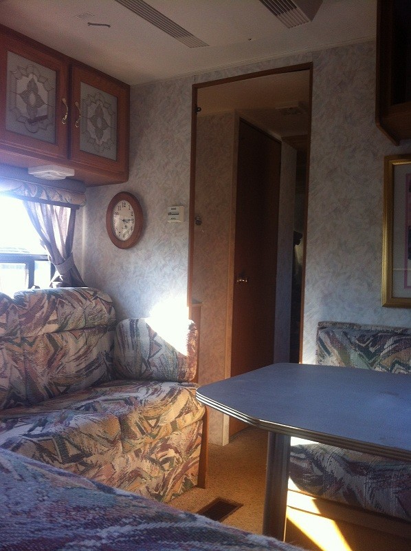 Interior of camper trailer.