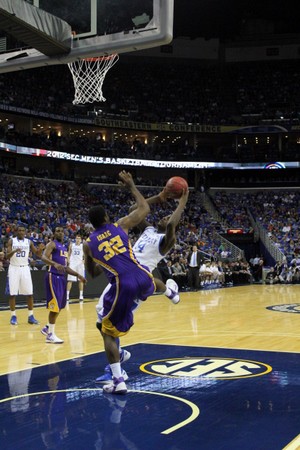 MKG recoils from a foul.