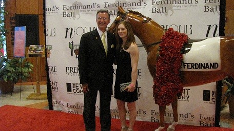 Jockey Rosie Napravnik with her Derby horse Mylute&#039;s owner Paul Bulmahn.