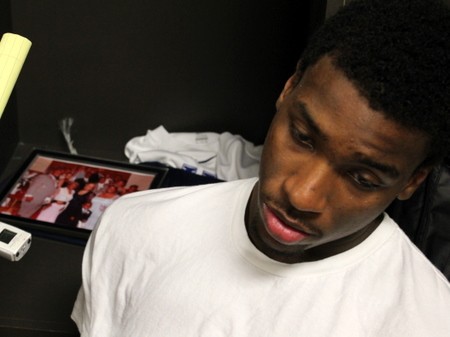MKG in the locker room with his cherished family picture.
