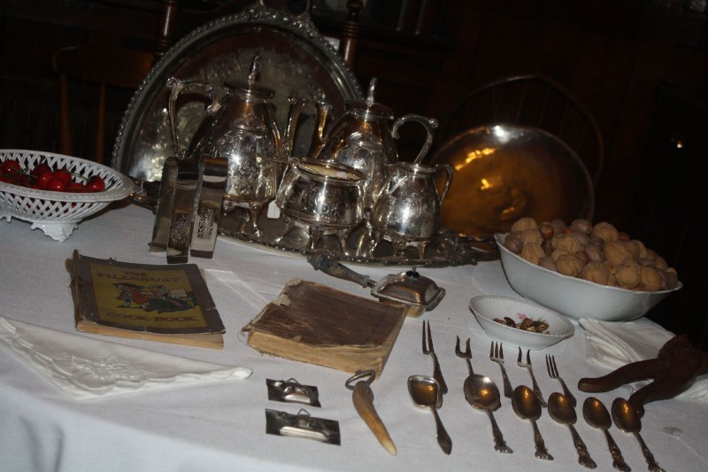 A 19th century tea set complete with accessories on display