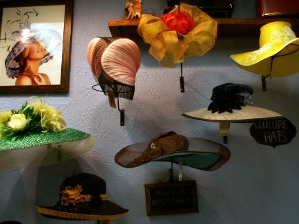 Many of the hats on display in the Formé Millinery shop inside.