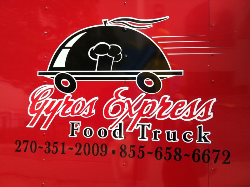 The cherry red Gyros Express truck.