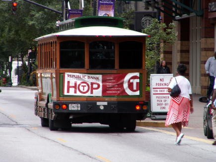 A First Friday trolley heads up to the Galt House to bring riders down to SoFo.