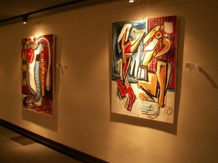 Two pieces from Joshua Jenkins on display in the second level of Regalo&#039;s SoFo shop.