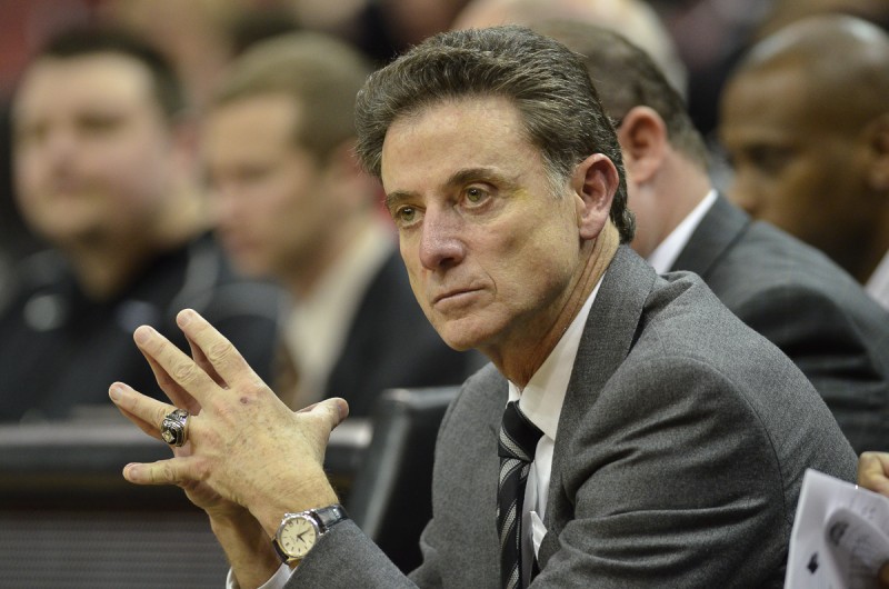 Louisville Coach Rick Pitino watches the game in the KFC Yum! Center