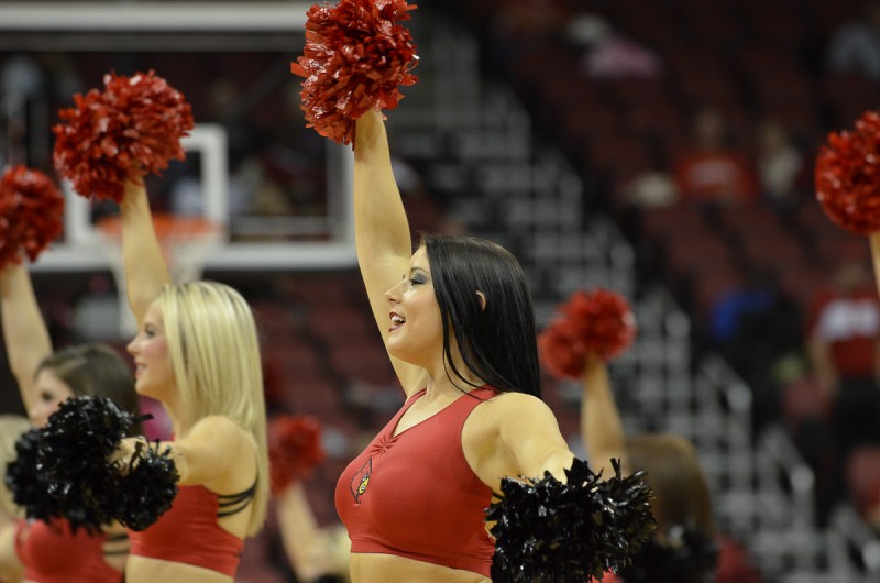 The Louisville Dance Team cheers on the Cards during a time out