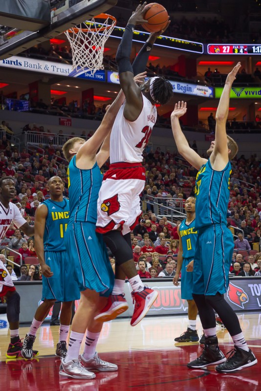 Montrezl Harrell about to dunk.