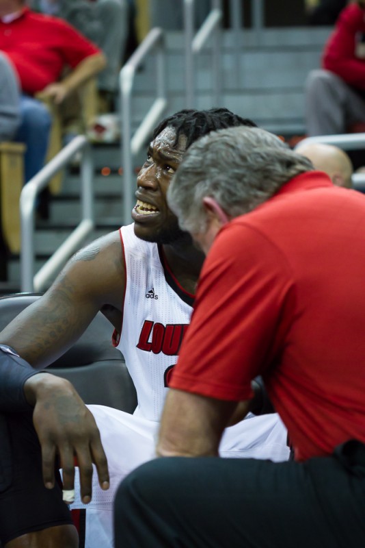 Montrezl Harrell being treated on the sideline.