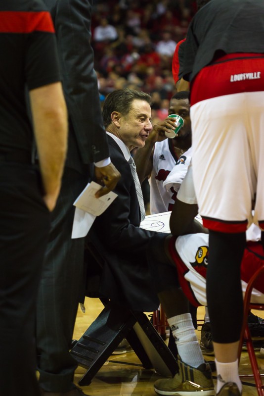 Rick Pitino coached his team up during a time out.