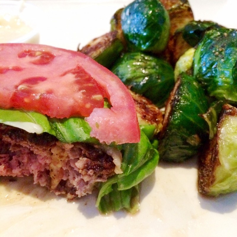 Local Burger and Brussels Sprouts from Mussel &amp; Burger Bar