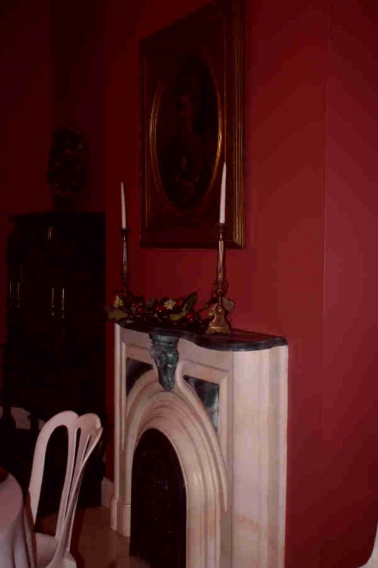 The dining room allows guests to enjoy teas from England while surrounded by adorned walls