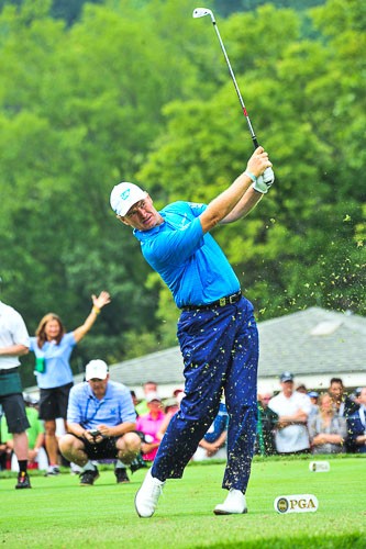 Ernie Els teeing off at the 8th tee during the second round of the 96th PGA Championship at Valhalla Golf Club on August 8, 2014 in Louisville, Kentucky.