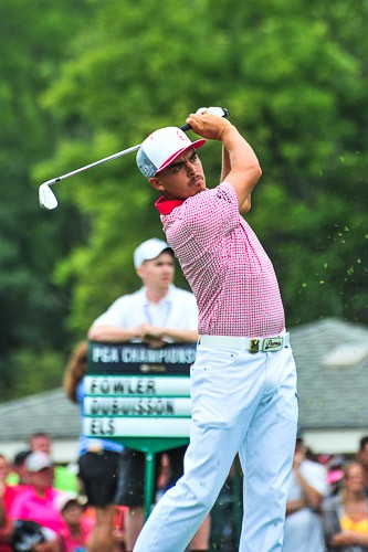 Rikie Fowler off the 8th tee during the second round of the 96th PGA Championship at Valhalla Golf Club on August 8, 2014 in Louisville, Kentucky.