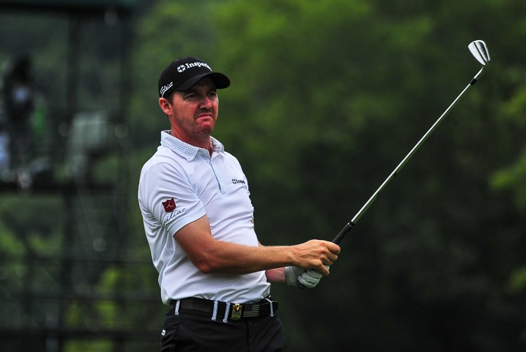 Jimmy Walker teeing off at the 8th tee during the second round of the 96th PGA Championship at Valhalla Golf Club on August 8, 2014 in Louisville, Kentucky.