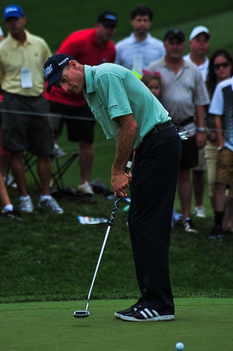Jim Furyk putting on the 11th green during the second round of the 96th PGA Championship at Valhalla Golf Club on August 8, 2014 in Louisville, Kentucky.