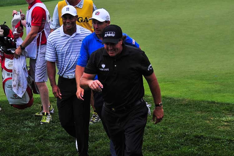 Tiger Woods,Phil Mickelson and Padraig Herrington second round of the 96th PGA Championship at Valhalla Golf Club on August 8, 2014 in Louisville, Kentucky.