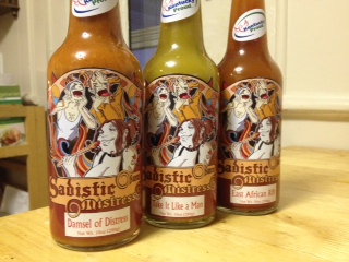 Three types of Sadistic Mistress Hot Sauce